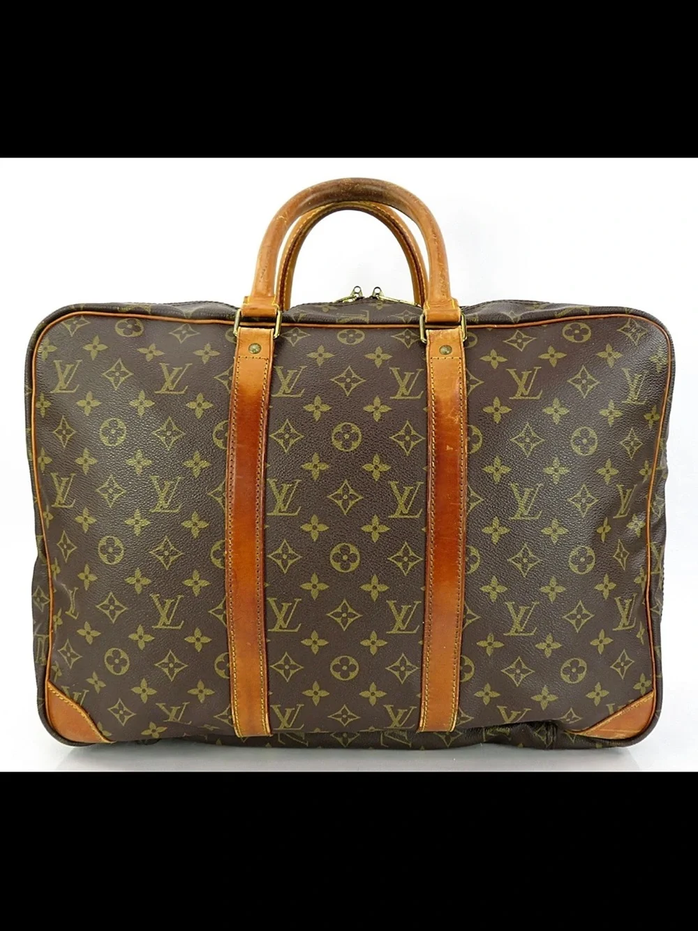 Louis Vuitton Monogram Canvas Briefcase with Tan Leather Trim